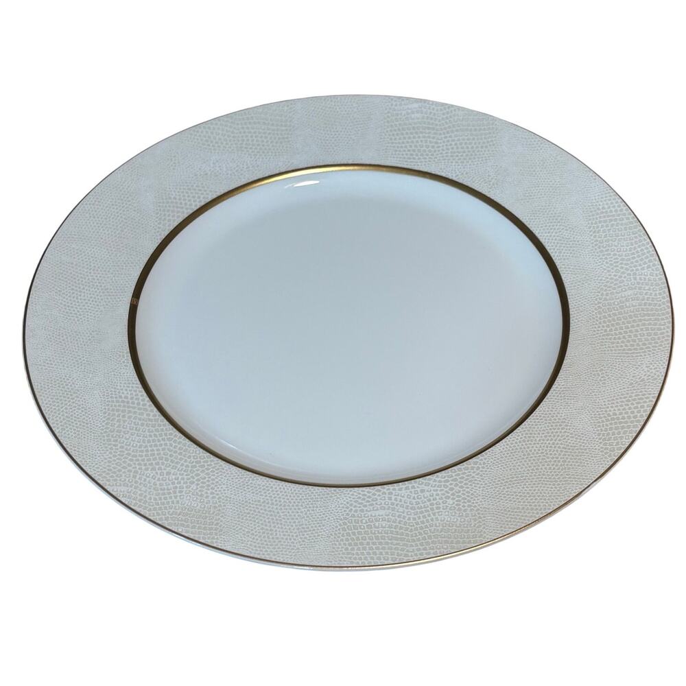 Bernardaud Sauvage Blanc Snakeskin Texture 24k Gold Trim Dinner Luxury Plate New